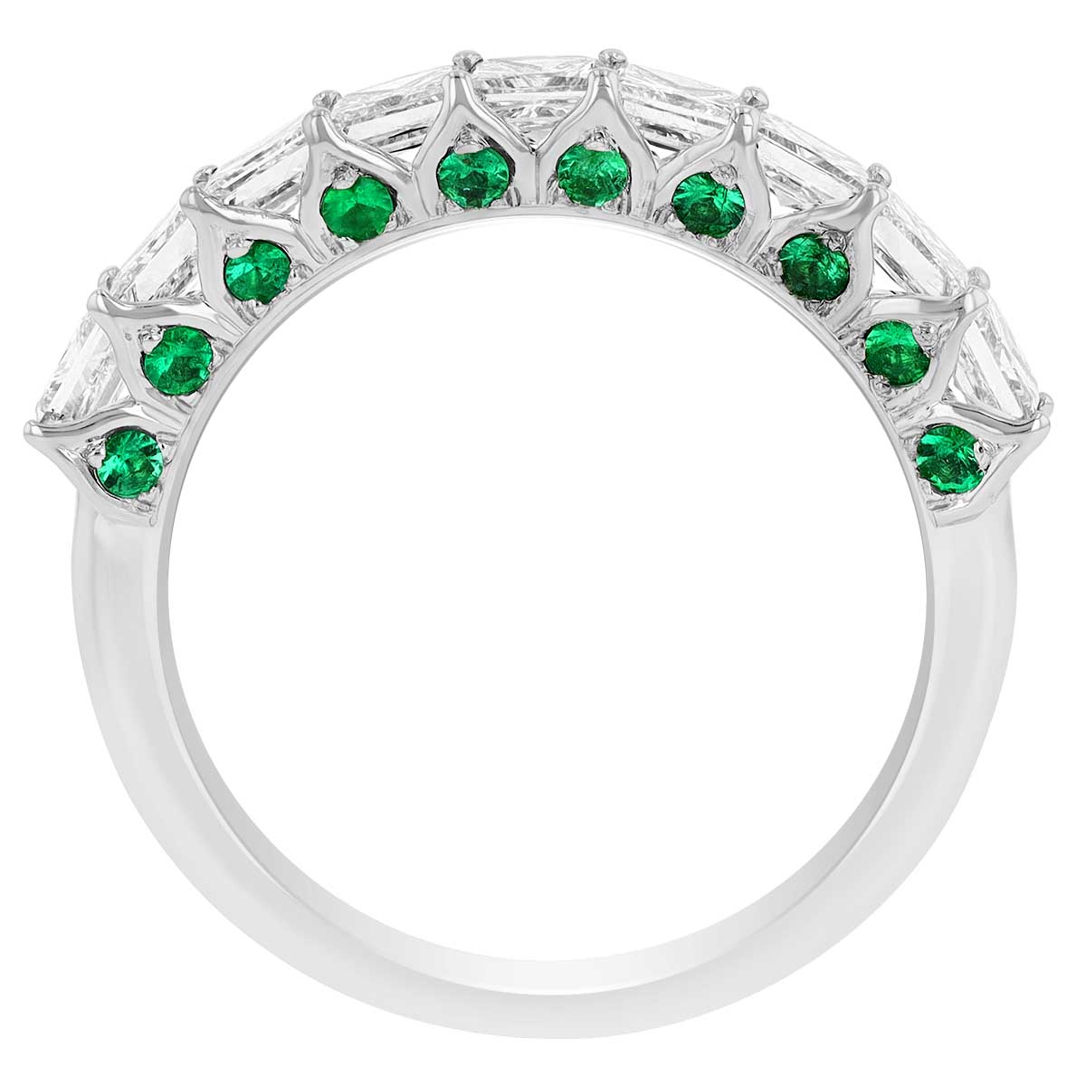 Princess Cut Diamond & Round Emerald Ring in White Gold
