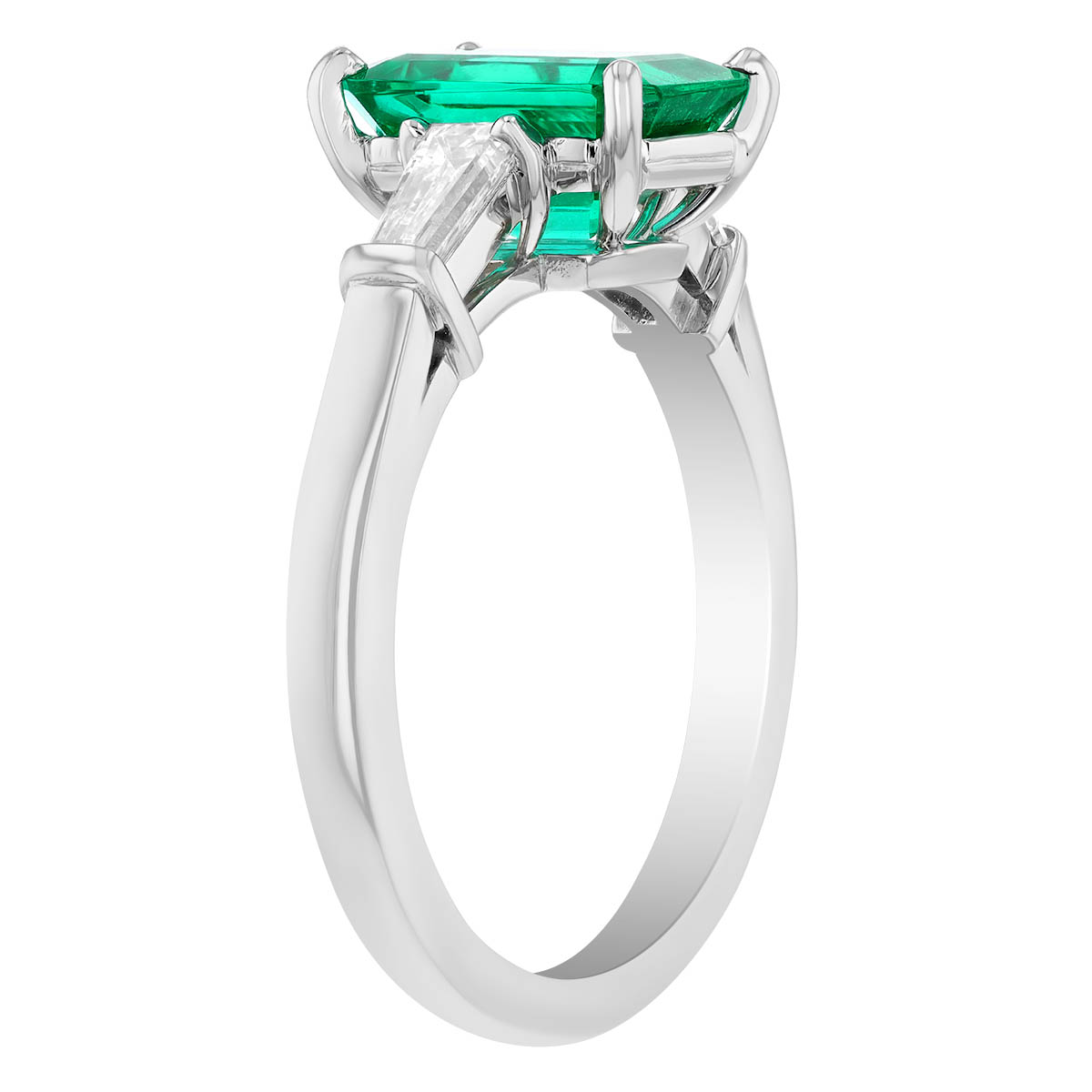 Oscar Heyman Emerald Cut Emerald & Tapered Baguette Diamond Side Stone Ring in Platinum