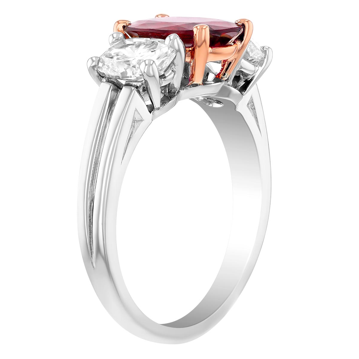 Oscar Heyman Oval Ruby & Diamond Side Stone Ring in Platinum & Rose Gold
