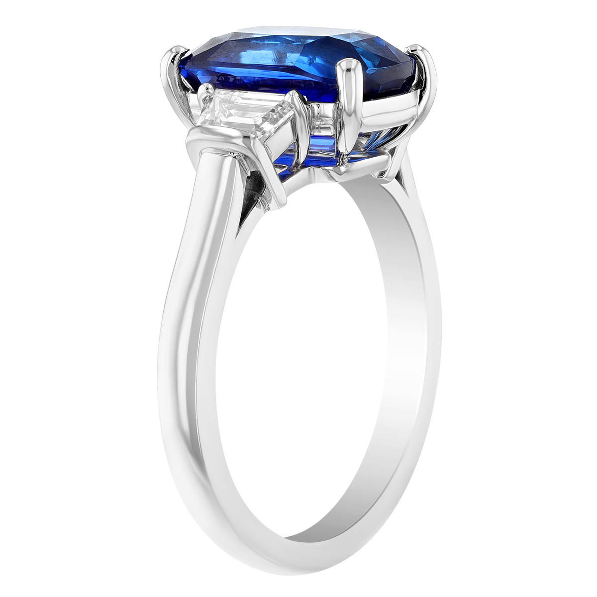 Oscar Heyman Cushion Cut Sapphire & Trapezoid Diamond Side Stone Ring in Platinum