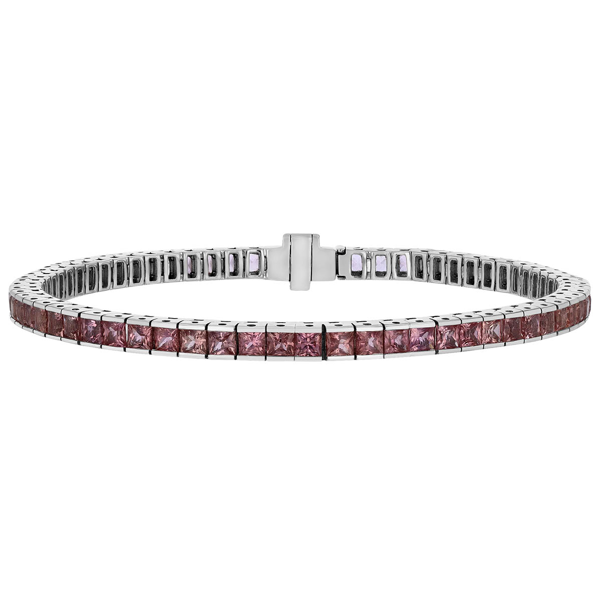 Princess Cut Pink Sapphire Channel Set Tennis Bracelet in White Gold, 7