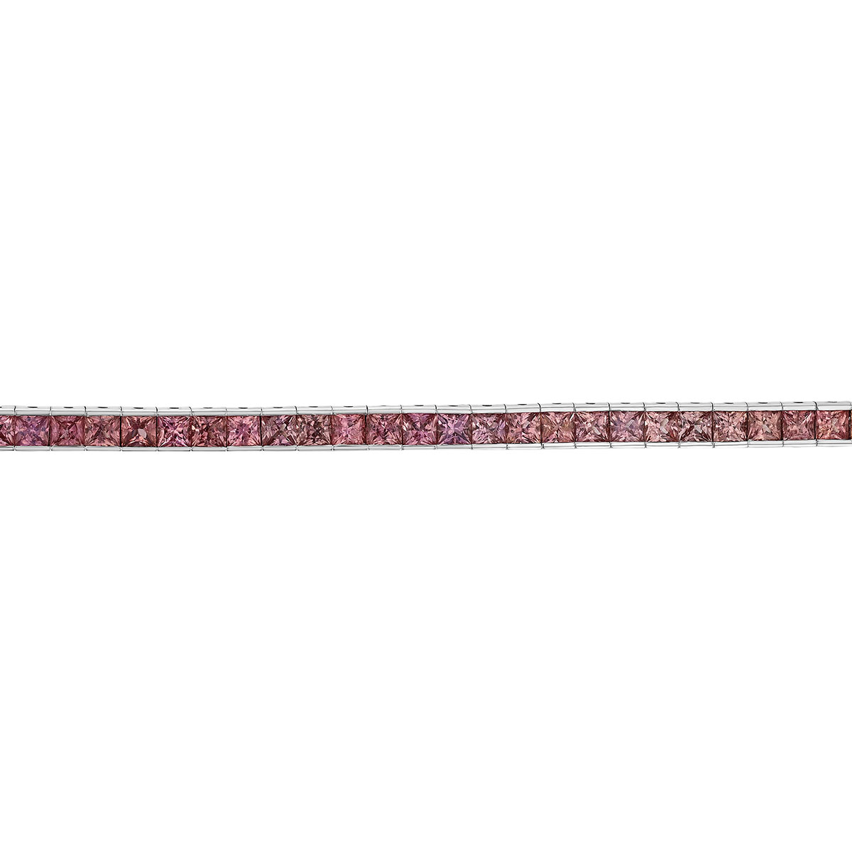 Princess Cut Pink Sapphire Channel Set Tennis Bracelet in White Gold, 7