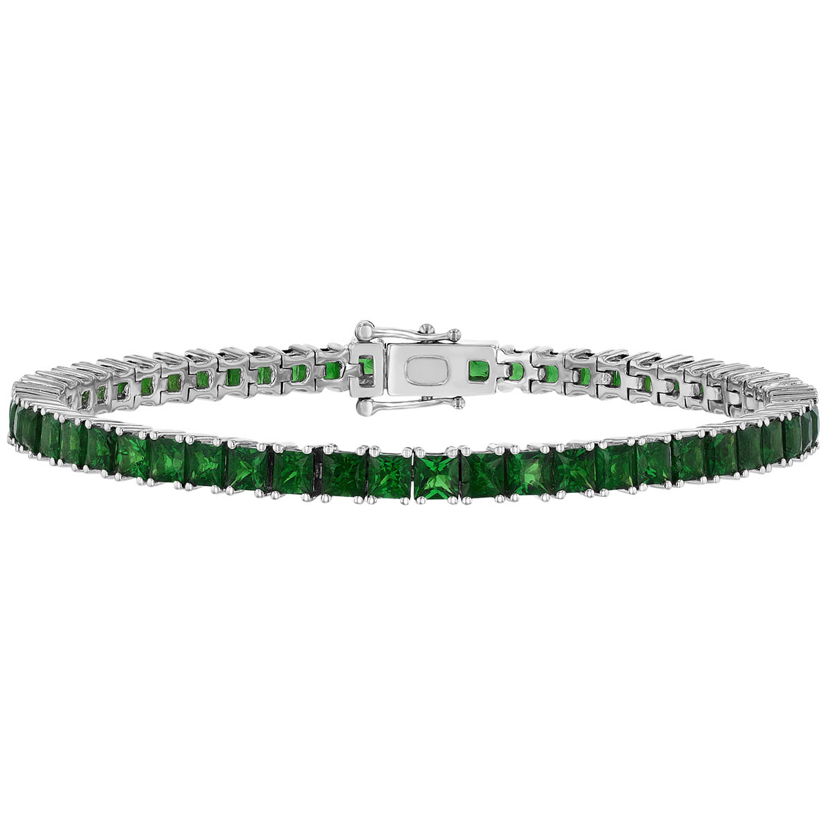 Princess Cut Tsavorite Garnet Tennis Bracelet in White Gold, 7