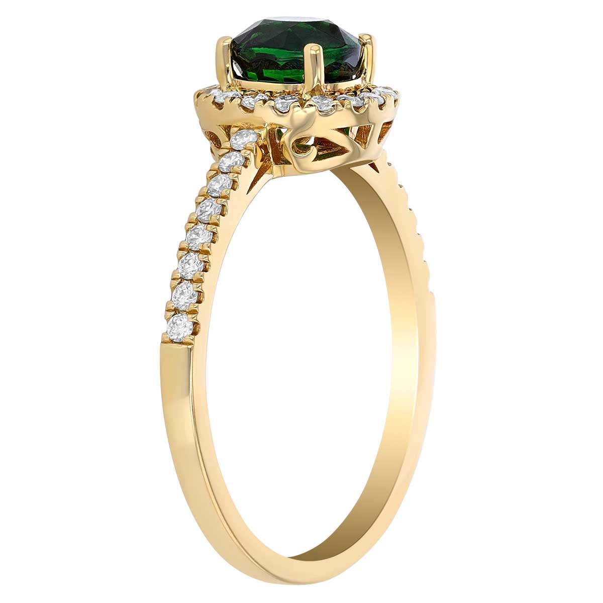 Oval Tsavorite Garnet & Diamond Halo Ring in Yellow Gold