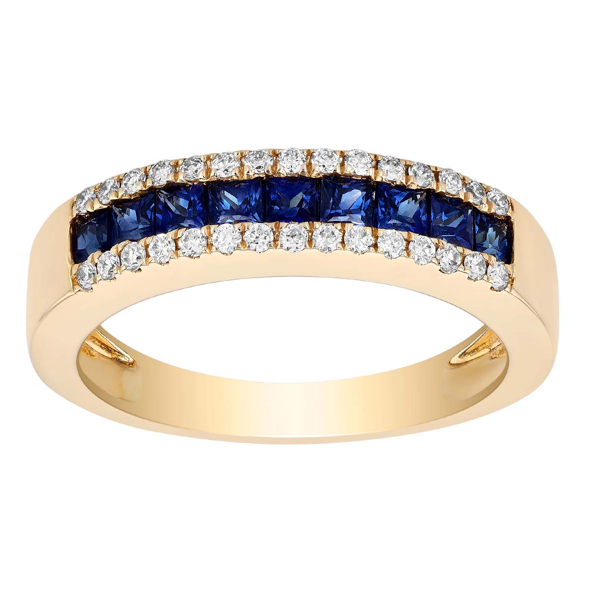 Princess Cut Sapphire & Diamond Channel Set Ring in Yellow Gold