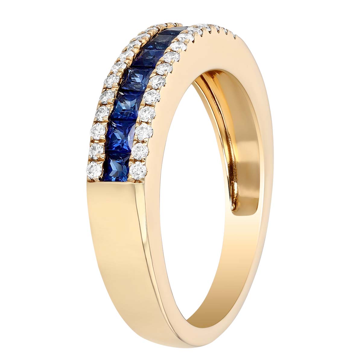 Princess Cut Sapphire & Diamond Channel Set Ring in Yellow Gold