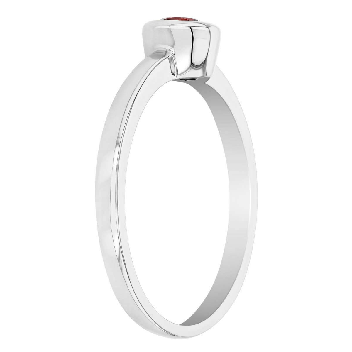Round Ruby Bezel Set Solitaire Stacking Ring in White Gold, 0.4 tw