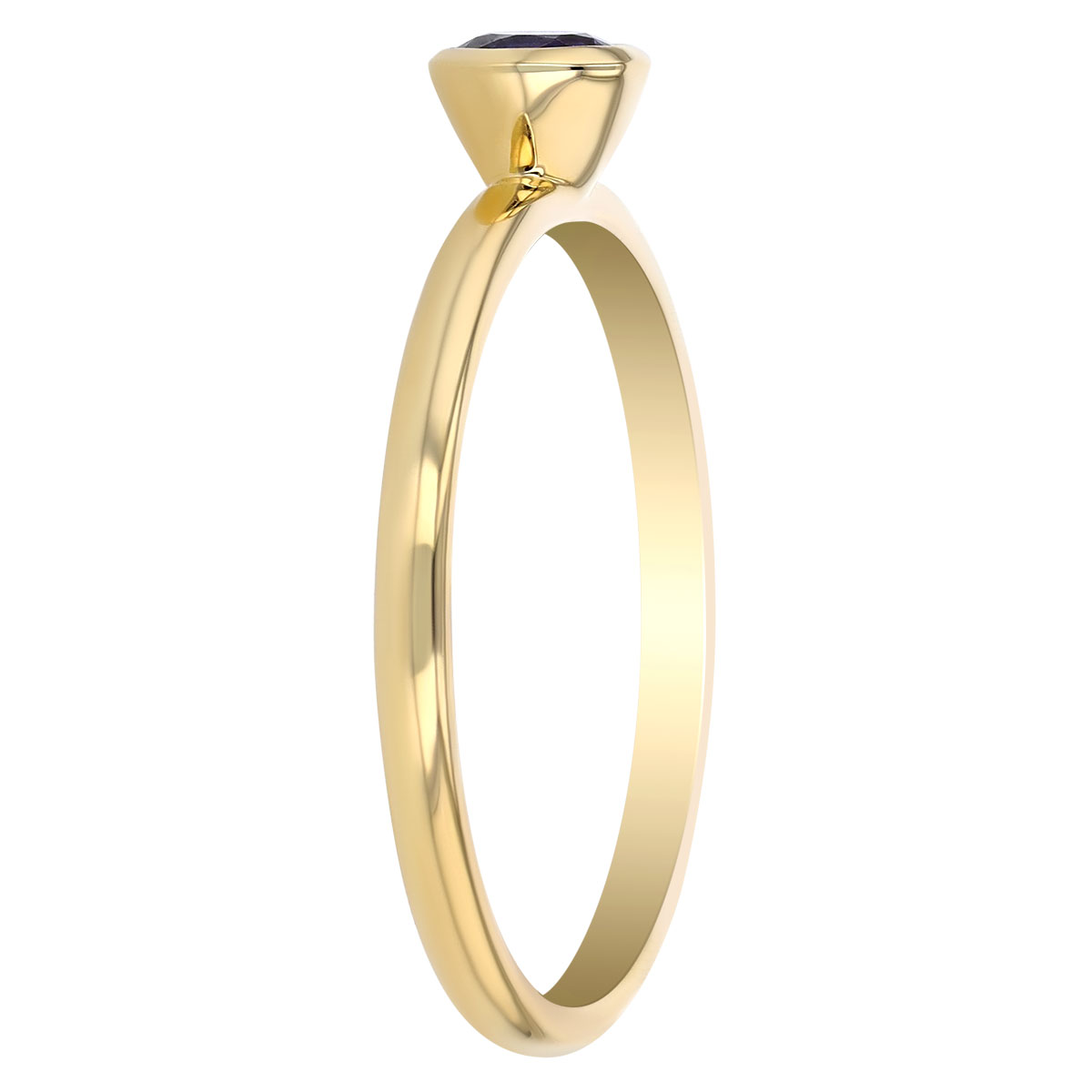 Round Purple Sapphire Bezel Set Solitaire Ring in Yellow Gold