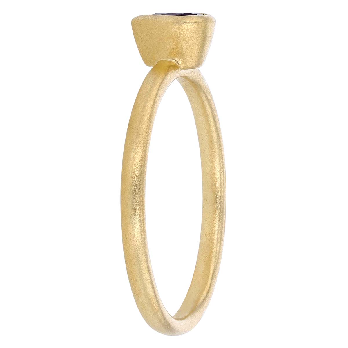 Pear Shaped Purple Sapphire Bezel Set Solitaire Ring in Yellow Gold