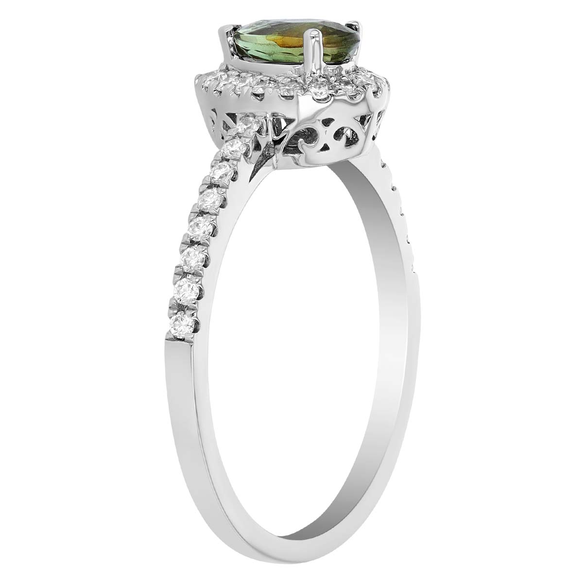 Pear Shaped Alexandrite & Diamond Halo Ring in White Gold