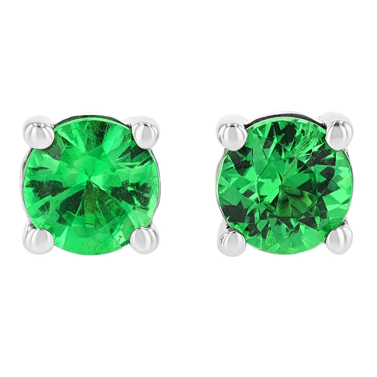 Round Tsavorite Garnet Stud Earrings in White Gold