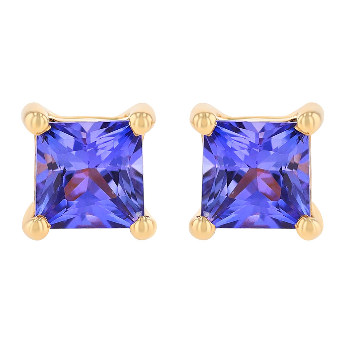 Princess Cut Purple Sapphire Stud Earrings in Yellow Gold