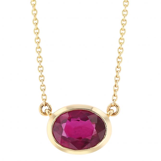 14KYG Ruby Solitaire Bezel Necklace