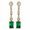 Emerald Cut Emerald & Diamond Dangle Hoop Earrings in Yellow Gold