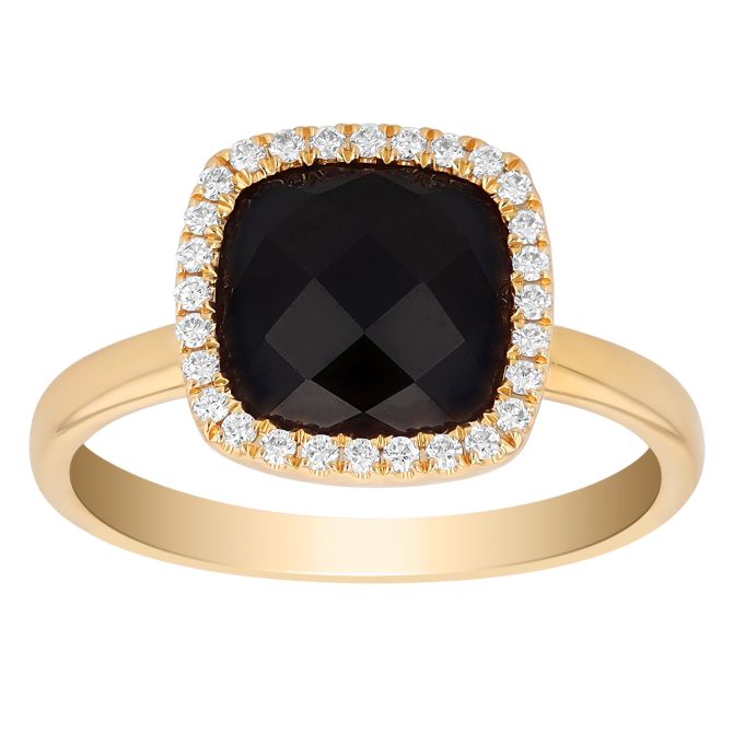 18KYG Black Onyx Chalcedony/Diamond Ring