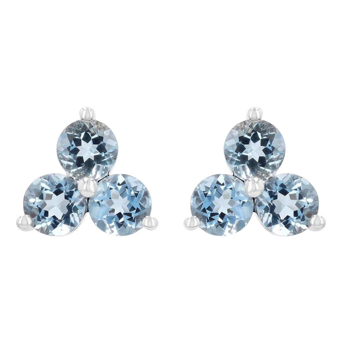 Aquamarine Trio Cluster Stud Earrings in White Gold