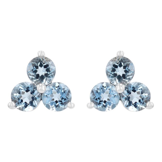 Aquamarine Trio Cluster Stud Earrings in White Gold