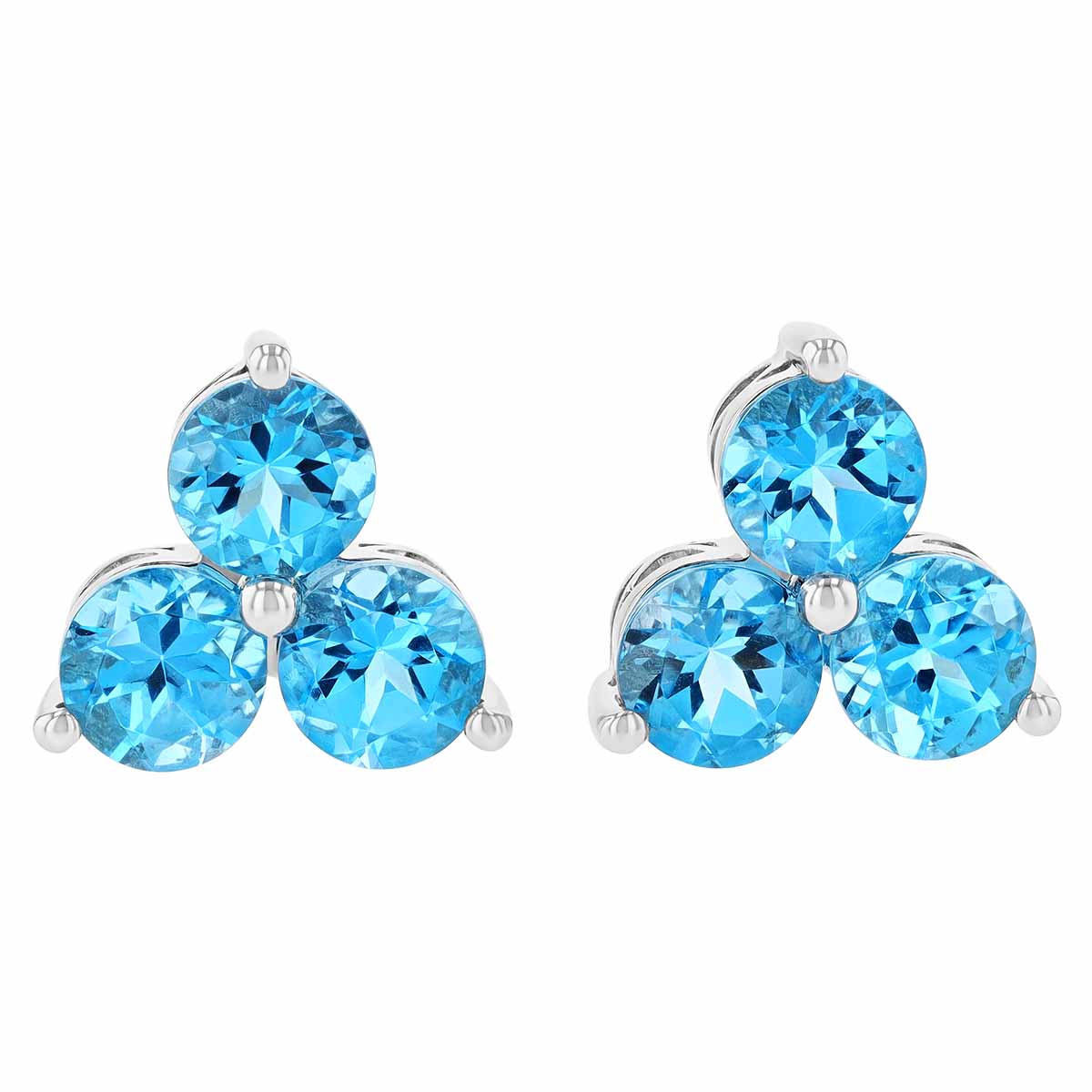 Round Light Blue Topaz Trio Stud Earrings in White Gold