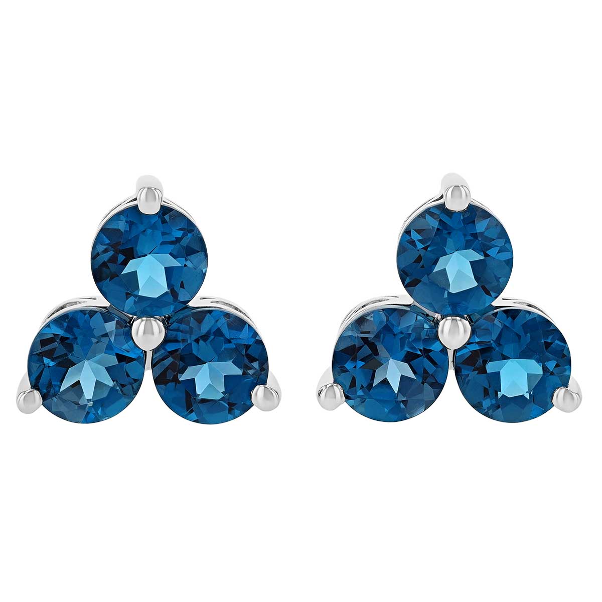 Round Topaz Trio Stud Earrings in White Gold