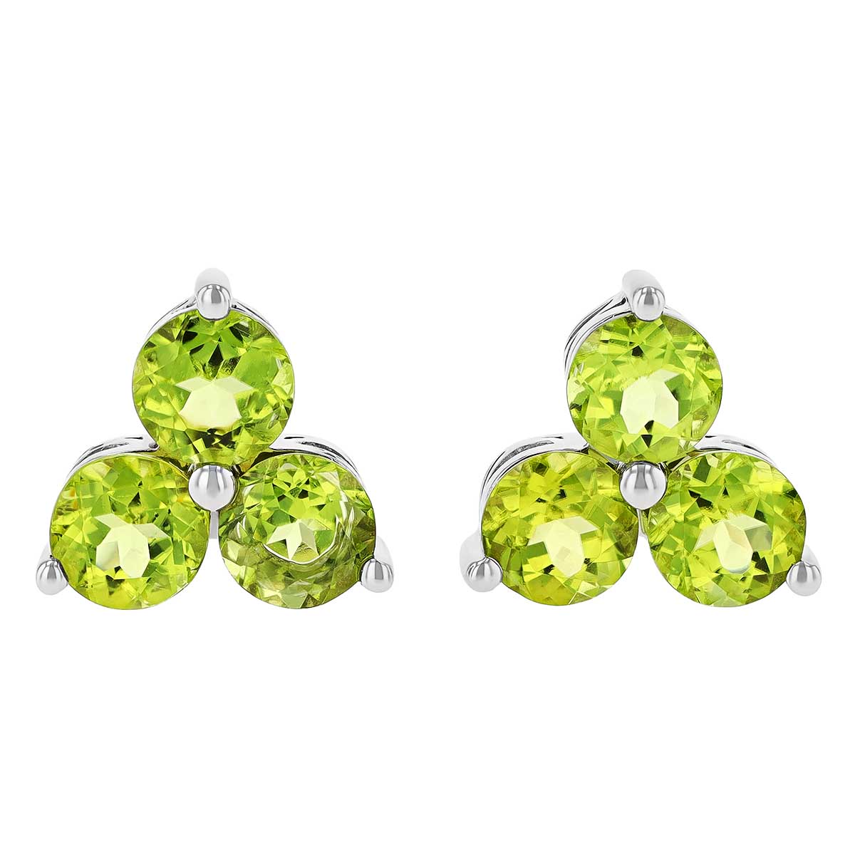 Round Peridot Trio Stud Earrings in White Gold