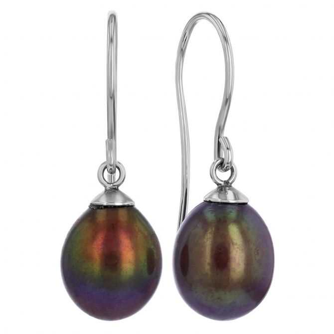 Black Freshwater Cultured Pearl Drop Earrings in Sterling Silver