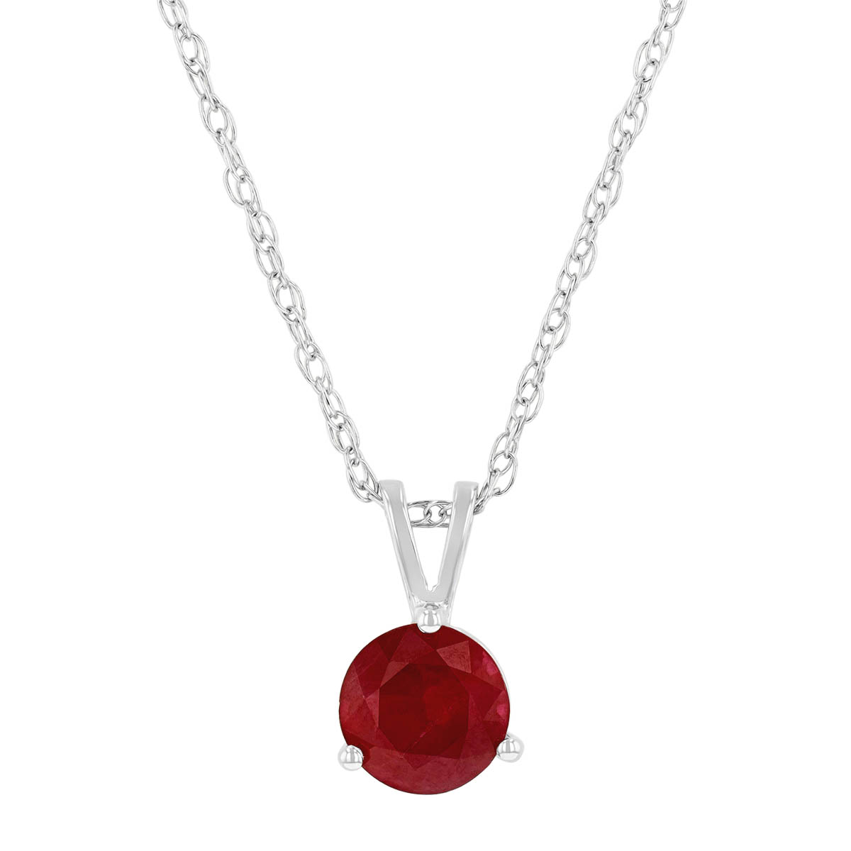 14K White Gold 6mm Round Ruby Solitaire Pendant - Includes Silver Chain, Ladies Jewelry Gift - View #4