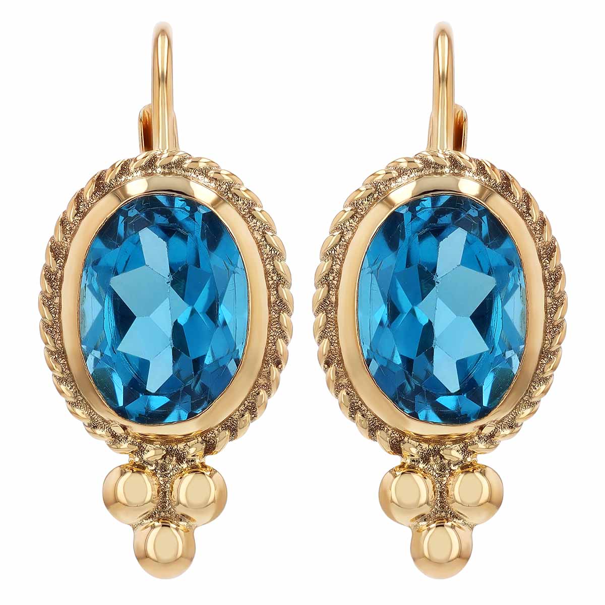 Bezel Set Oval Topaz Drop Earrings in Yellow Gold