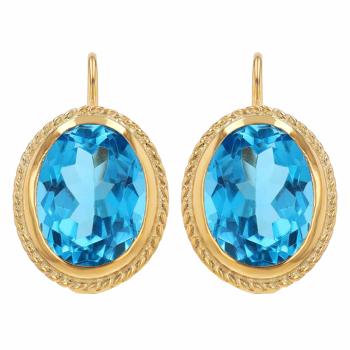Oval Topaz Bezel Set Drop Earrings in Yellow Gold