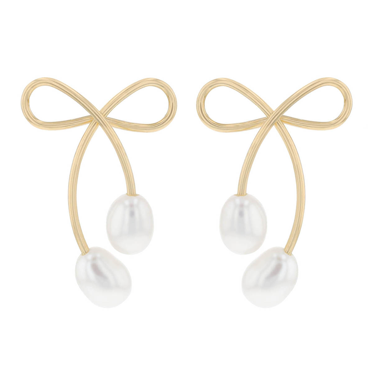 Freshwater Cultured Pearl Bow Drop Earrings in Yellow Gold