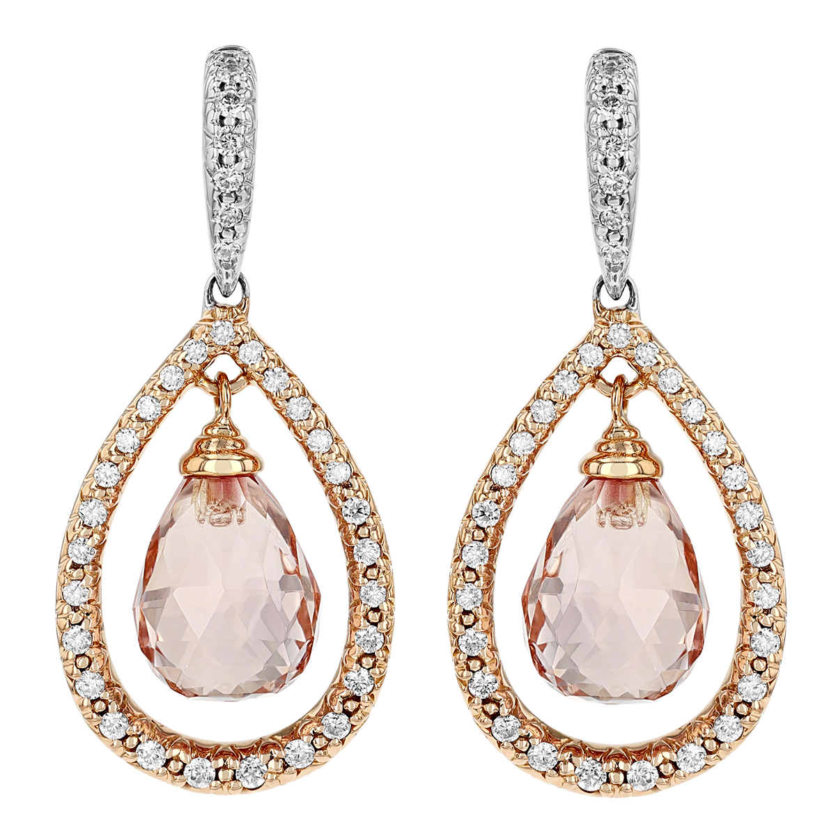 14KRWG-RH Morganite/Diamond Dangle Earrings