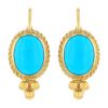 Bezel Set Oval Cabochon Turquoise Drop Earrings in Yellow Gold