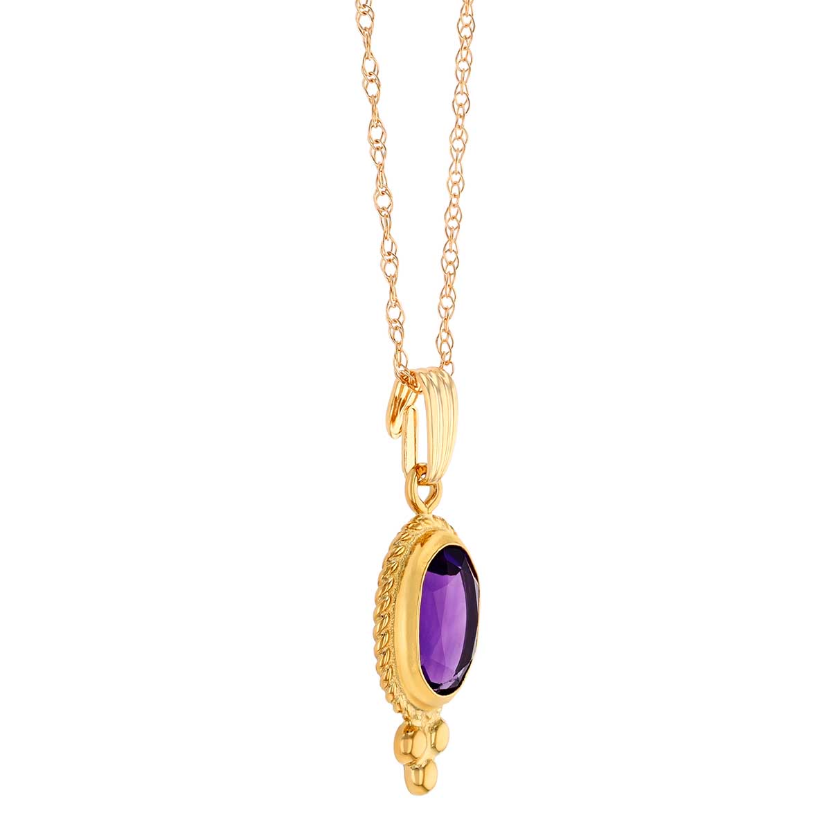 Bezel Set Oval Amethyst Pendant in Yellow Gold