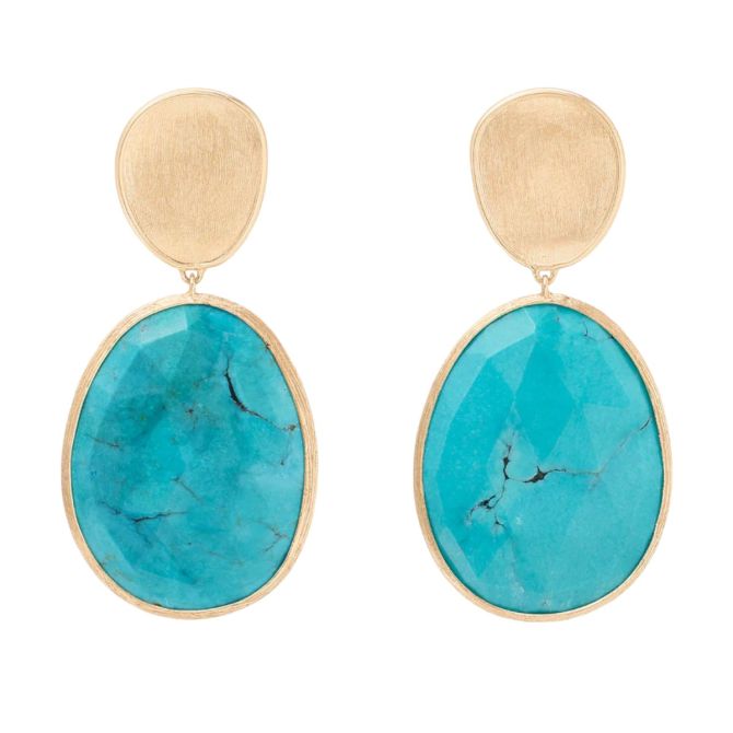 Marco Bicego Lunaira Oval Turquoise Double Drop Earrings in Yellow Gold OB1404 TUM01 Y Borsheims
