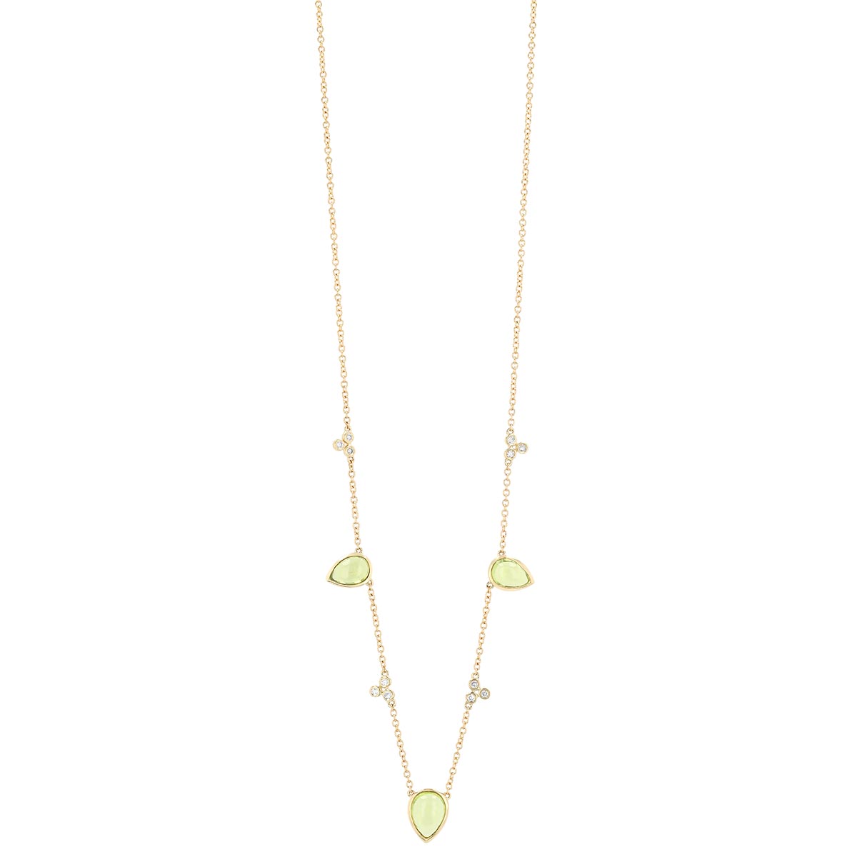 Pear Shape Peridot & Diamond Cluster Station Necklace in Yellow Gold, 18