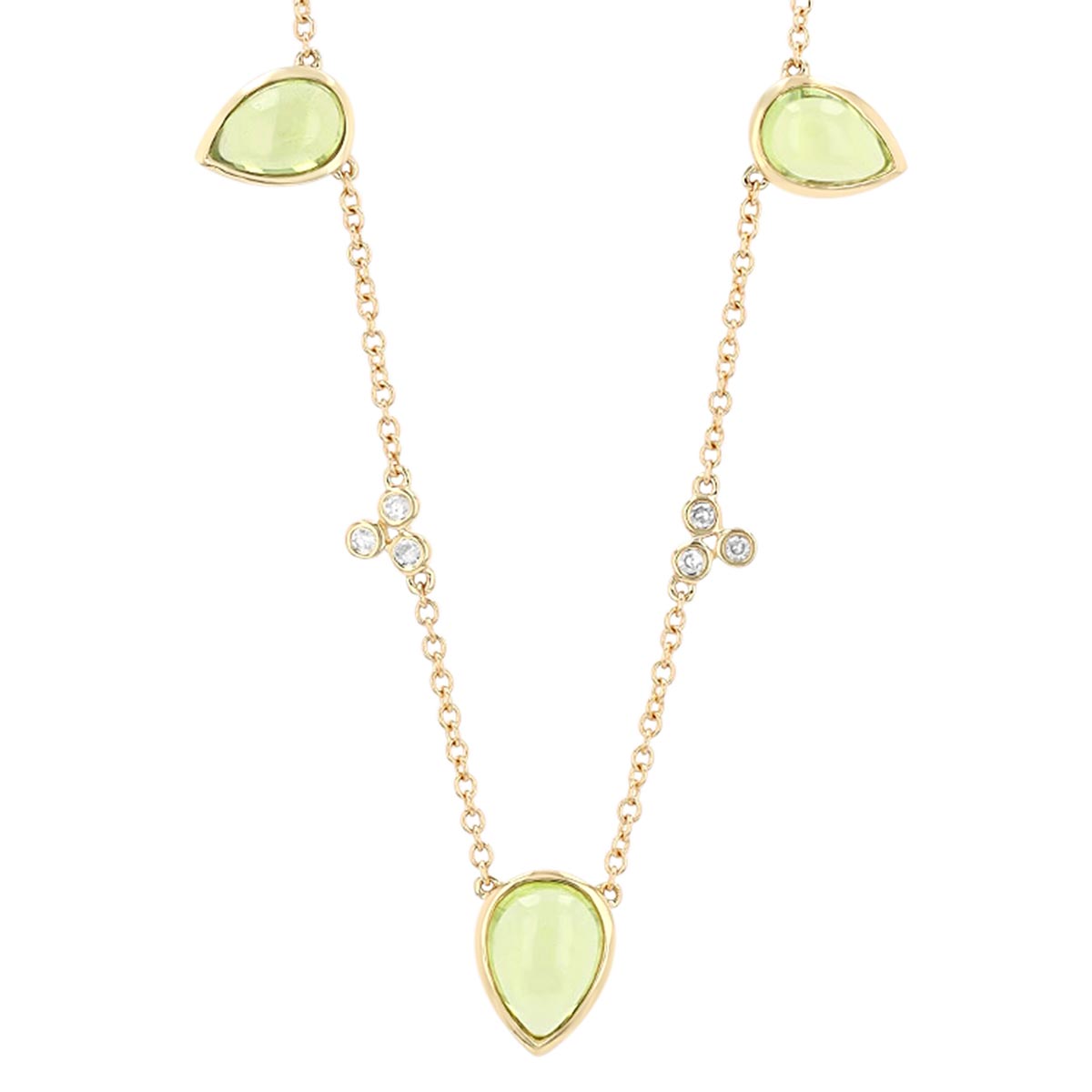 Pear Shape Peridot & Diamond Cluster Station Necklace in Yellow Gold, 18
