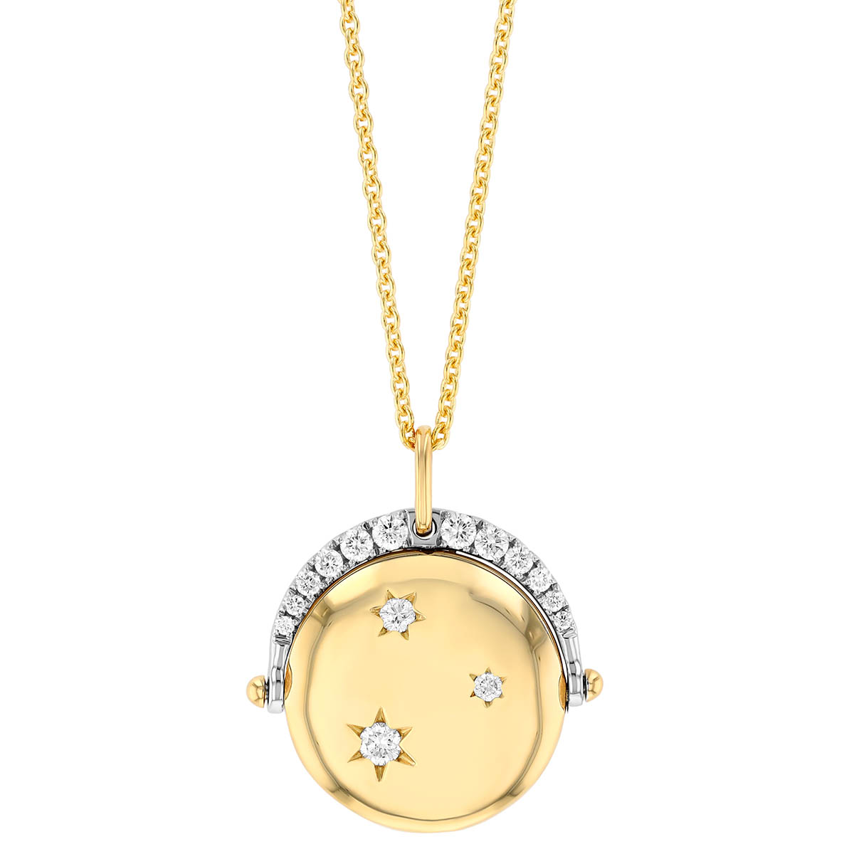 Sapphire & Diamond Spinning Disc Pendant in Two Tone