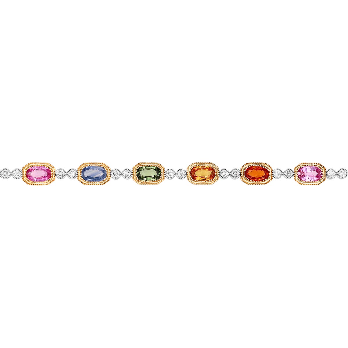 Multicolored Oval Sapphire & Diamond Bracelet in Two Tone