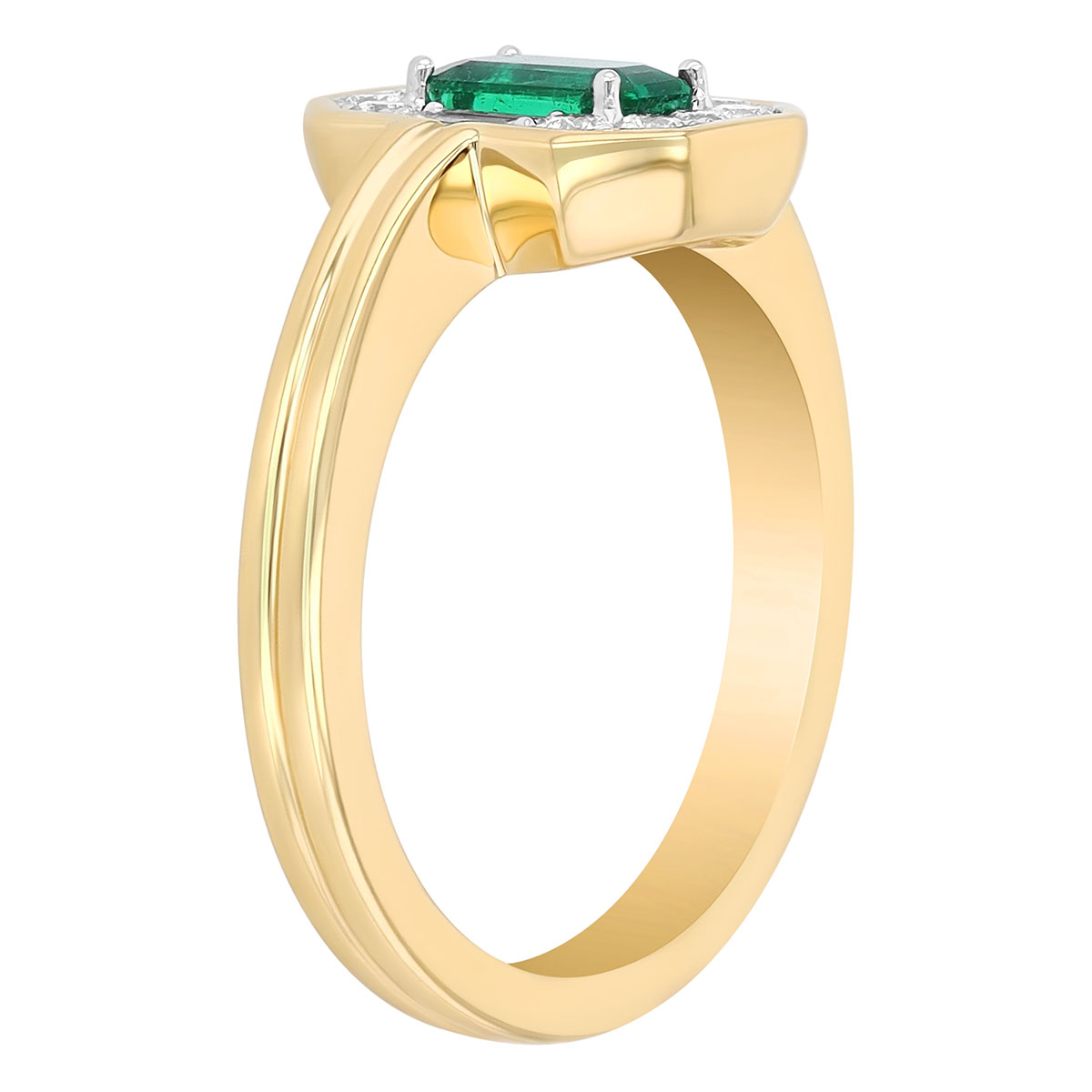 Emerald Cut Emerald & Multi-Shape Diamond Halo Ring in Two Tone