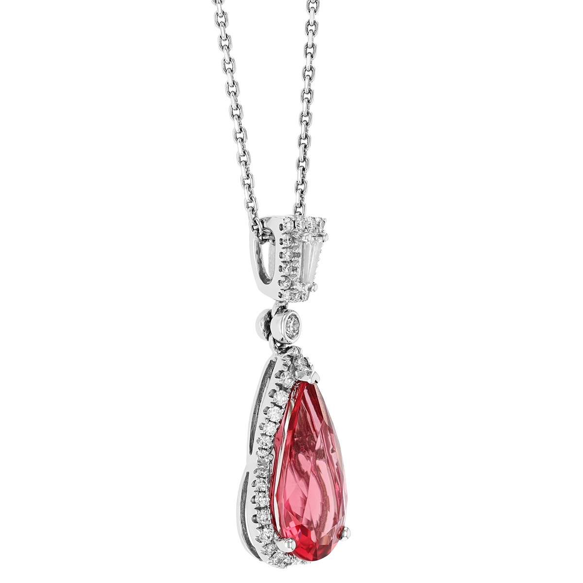 Pear Shape Tourmaline & Diamond Pendant in White Gold