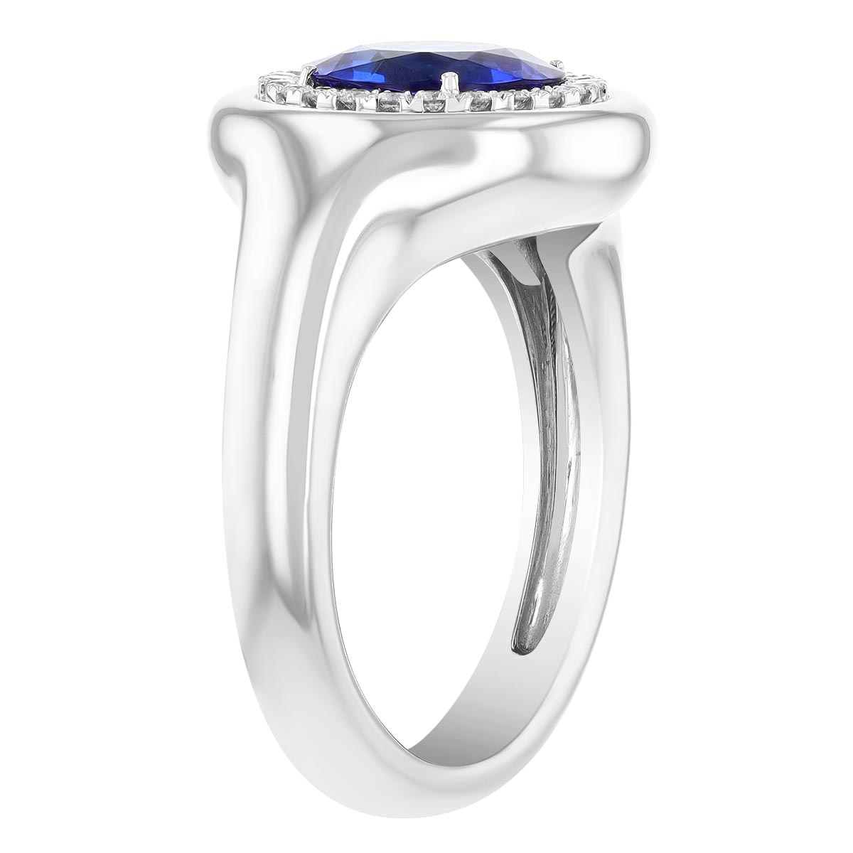 Round Tanzanite & Diamond Halo Signet Ring in White Gold