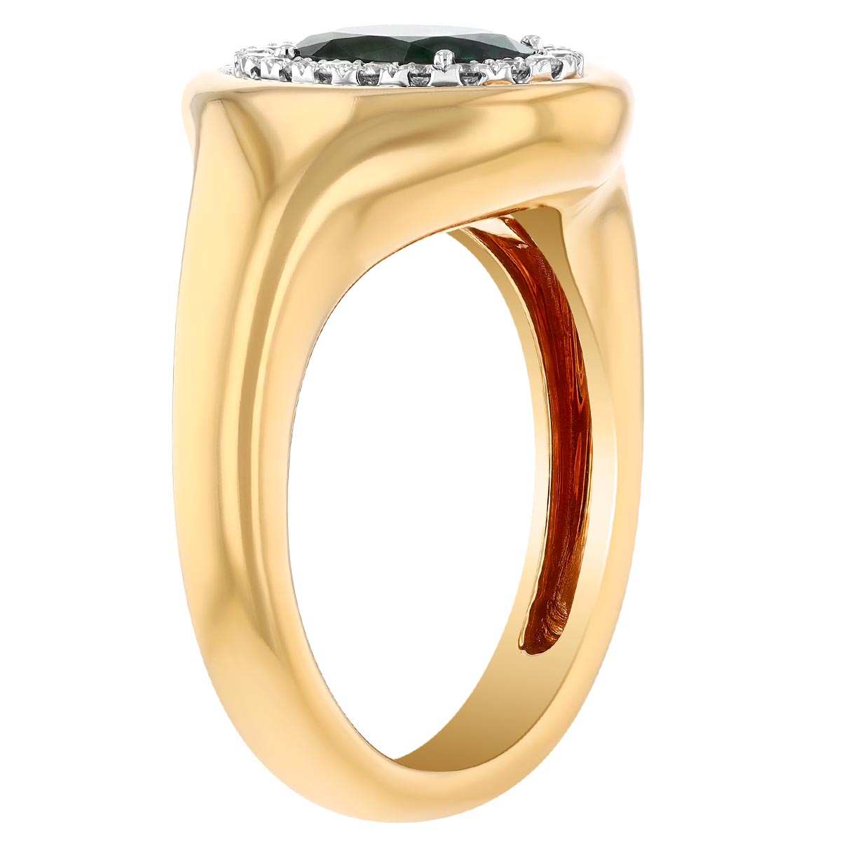 Oval Tsavorite Garnet & Diamond Halo Signet Ring in Two Tone