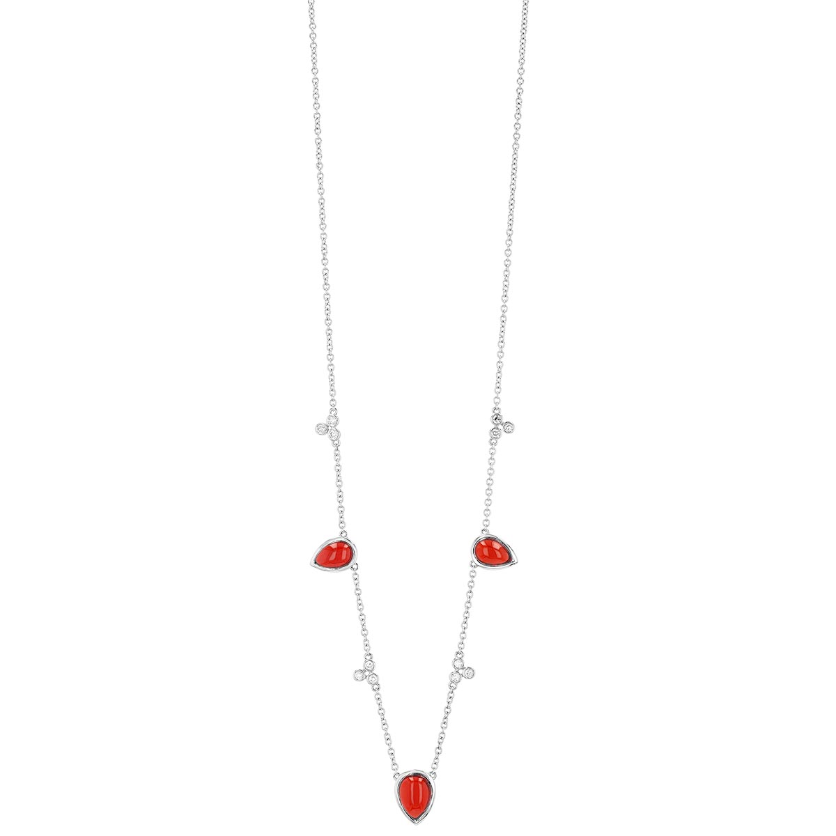 Pear Shape Garnet & Diamond Cluster Station Necklace in White Gold, 18