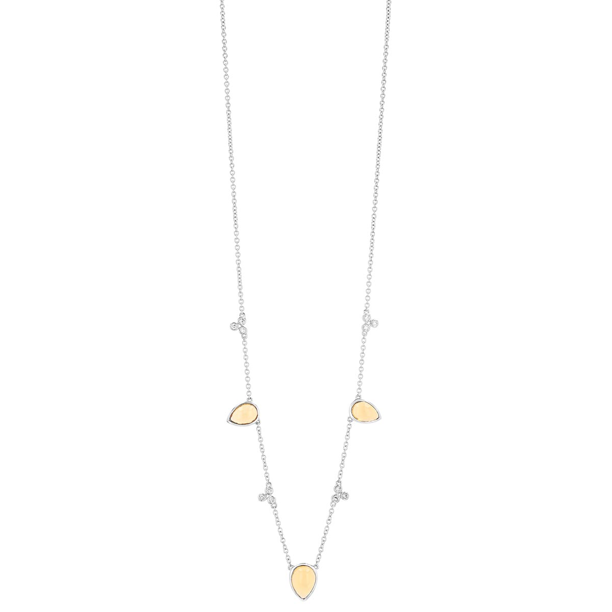 Pear Shape Citrine & Diamond Cluster Station Necklace in White Gold, 18