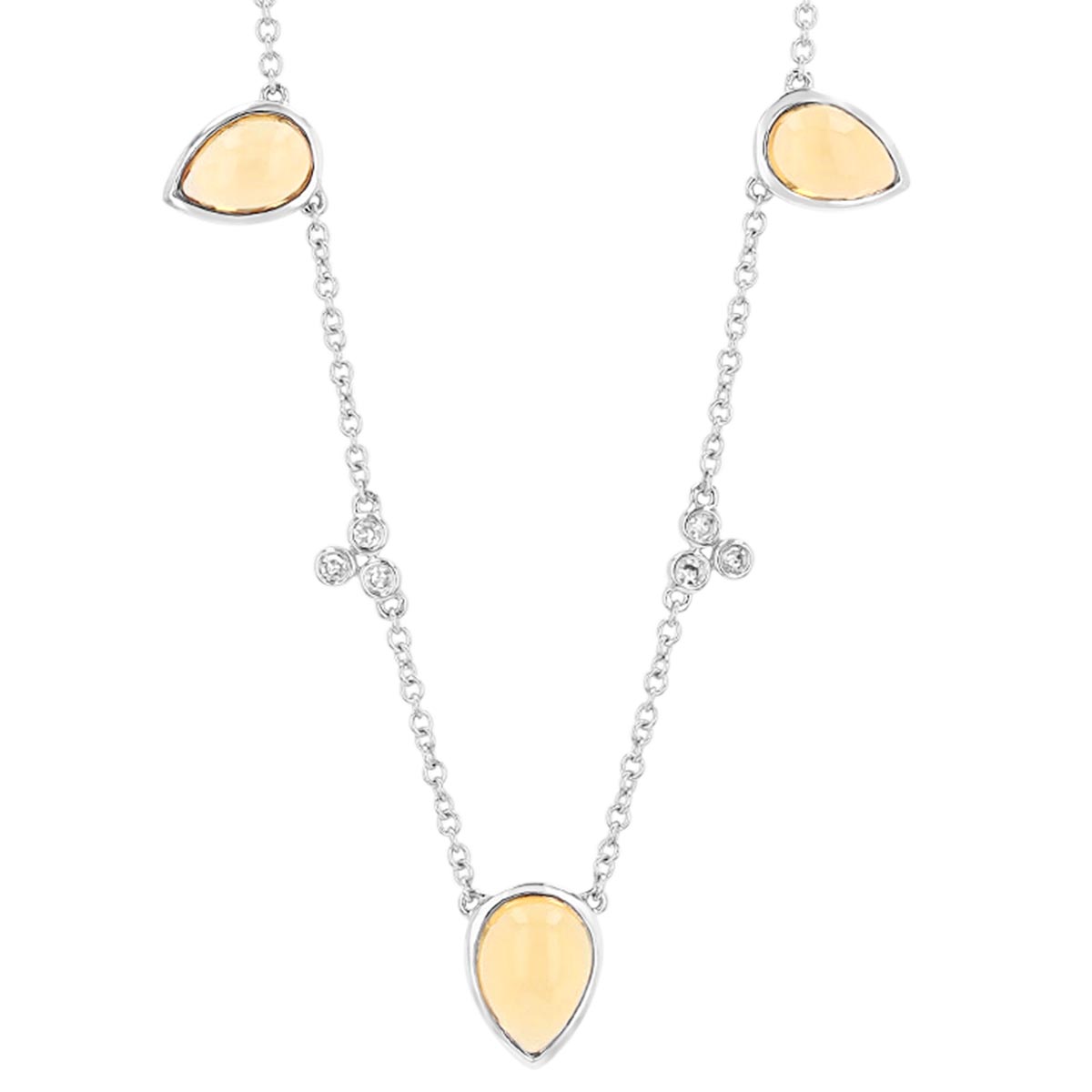 Pear Shape Citrine & Diamond Cluster Station Necklace in White Gold, 18