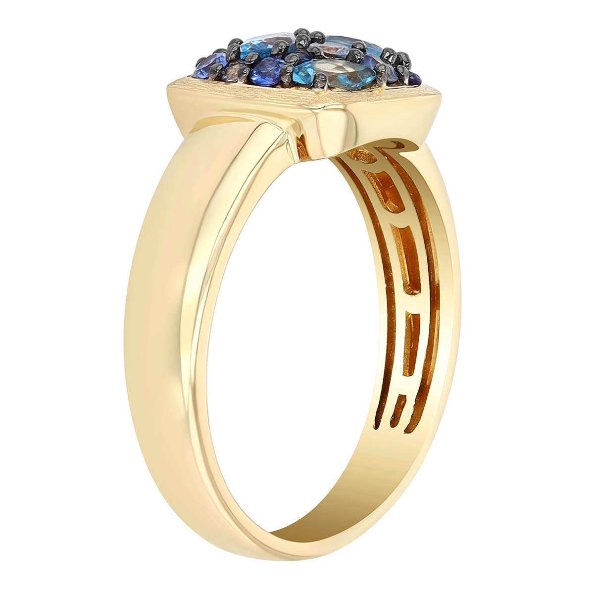 Multi-Shape Sapphire & Topaz Cluster Ring in Yellow Gold