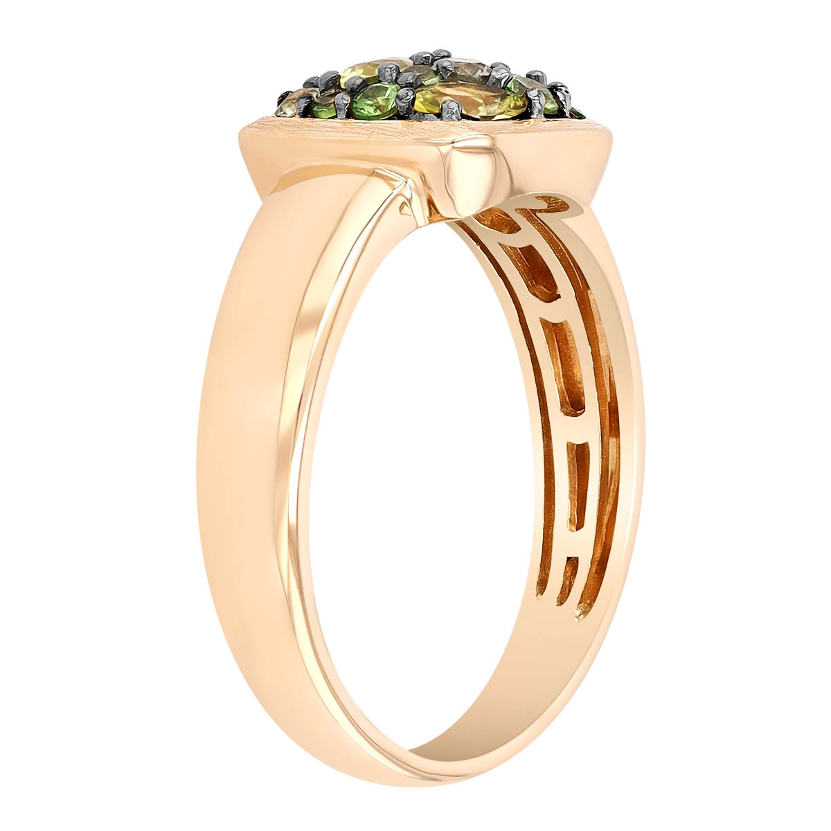 Tsavorite Garnet, Peridot & Sapphire Green  Cluster  Cushion Ring in Yellow Gold