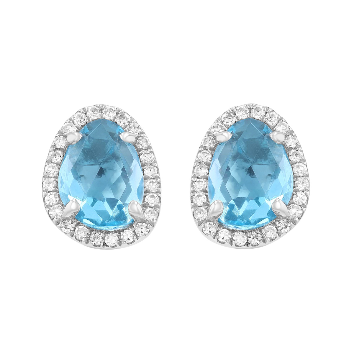 Freeform Topaz & Diamond Halo Stud Earrings in White Gold