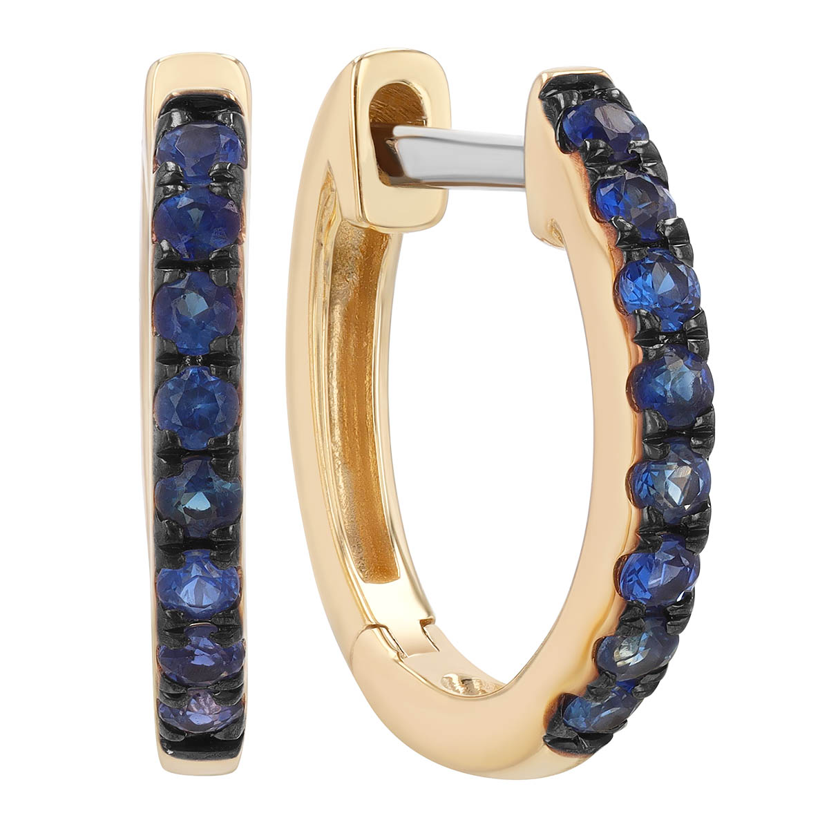 Sapphire Huggie Hoop Earrings in Yellow Gold with Black Rhodium
