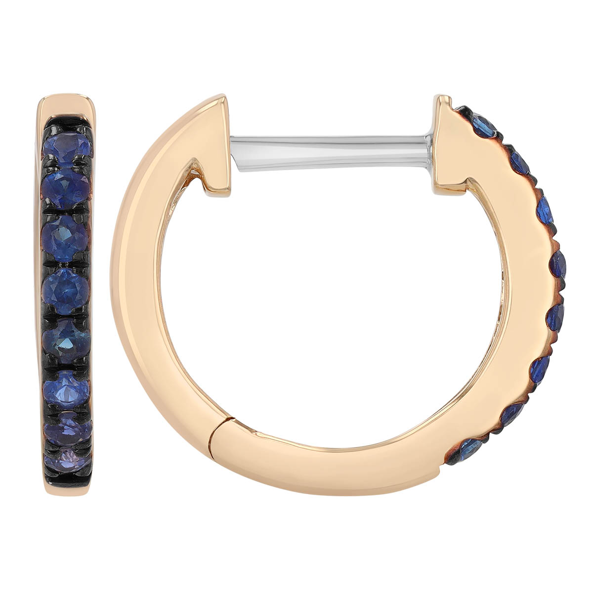 Sapphire Huggie Hoop Earrings in Yellow Gold with Black Rhodium