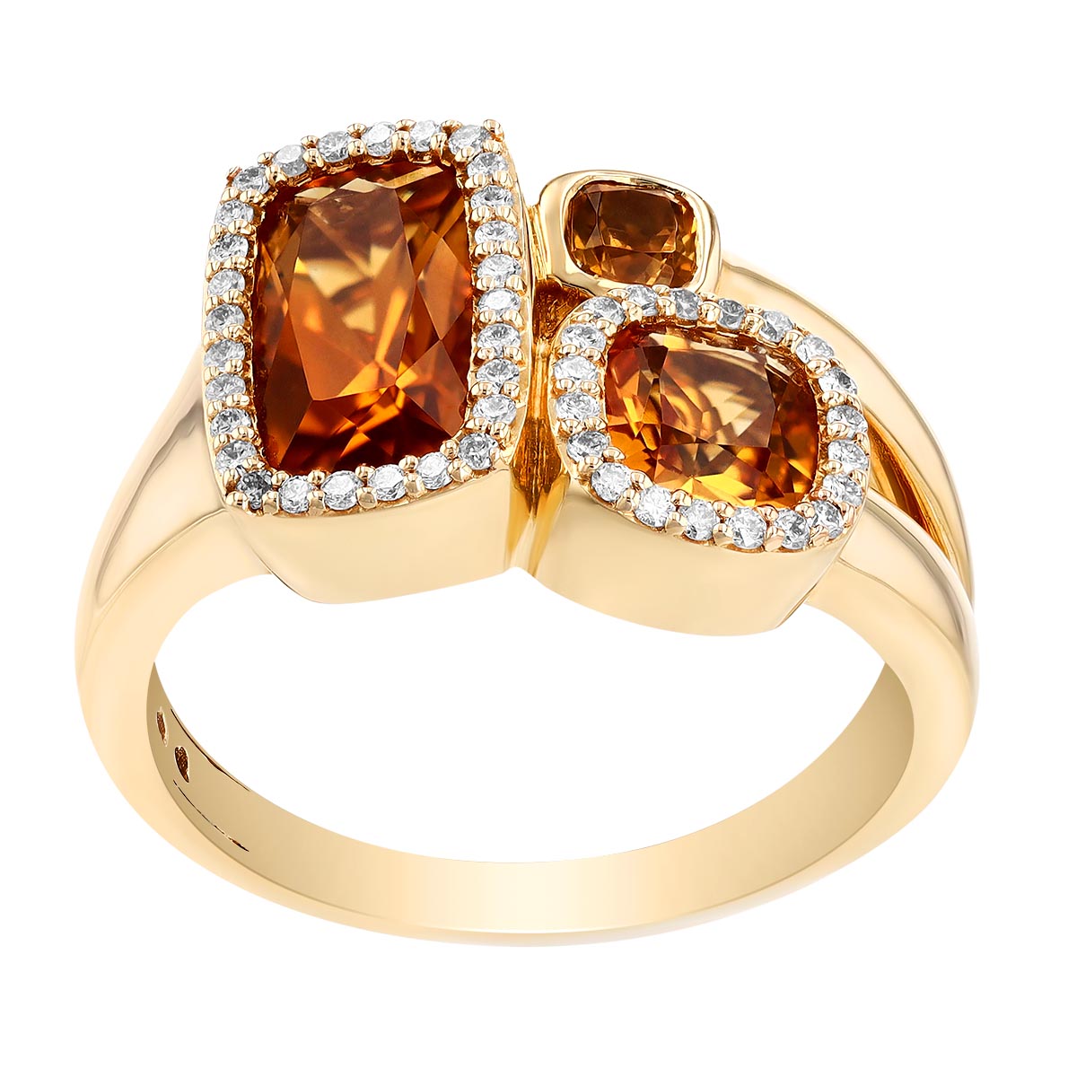 Cushion Cut Citrine & Diamond Cluster Ring in Yellow Gold